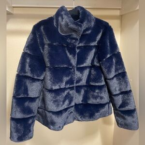 NEW Soia & Kyo Bea Faux Fur Jacket in Indigo Navy Blue Sz M